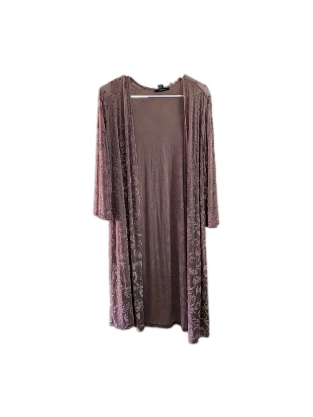 Forever 21 Burnout Velvet Floral Duster Cardigan Womens L Mauve Kimono Mesh